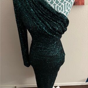 JLUXLABEL One Shoulder Sequin Dress - Teal